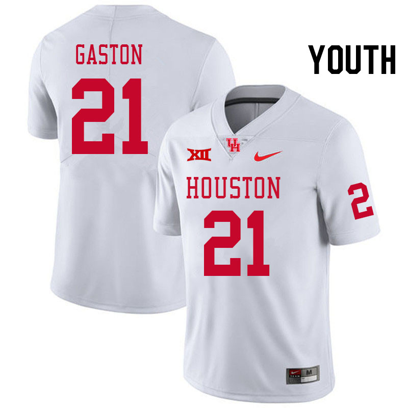 Youth #21 Juwon Gaston Houston Cougars Big 12 XII College Football Jerseys Stitched-White - Click Image to Close